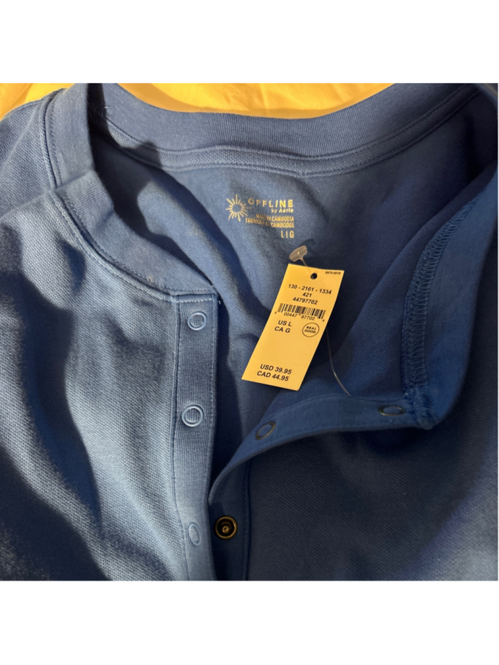 Women's OFFLINE By Aerie Blue Pique Henley Short Sleeve Tee, Size Large - Picture 7 of 9